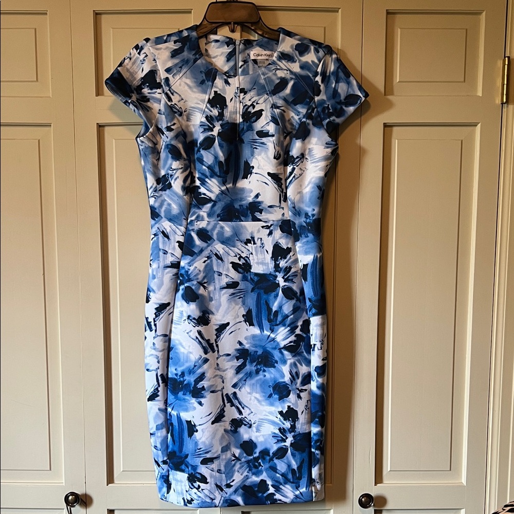 Calvin Klein Blue and White Floral Midi Dress